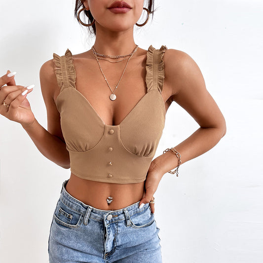 Cute two shoulder Khaki brown top - Flowy, Compfy, Perfect for everyday summer style.